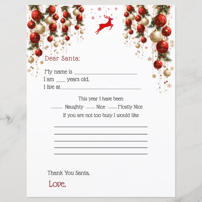 Papier Dear Santa Letter Red GoldOrnaments Christmas Tree (Devant)
