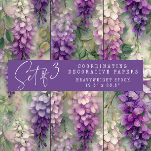 PAPIER DÉCORATIF FLEURI À L'AQUARELLE AVEC GLYCINE