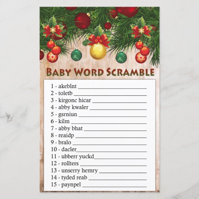 Papier décorations de noël Baby word scramble jeu (Devant)