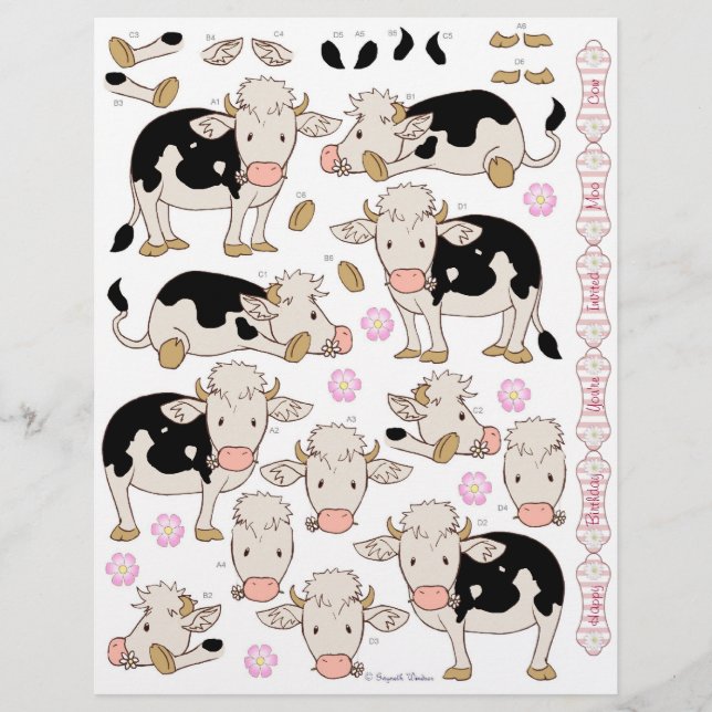 Papier Découpage 3D - Vaches Bébé moo mignonnes (Devant)