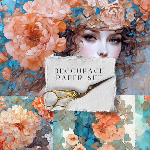 Papier découpage portrait floral romantique vintag
