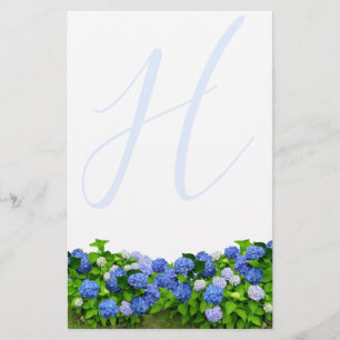 Papier d'écriture Monogramme Blue Hydrangea Garden
