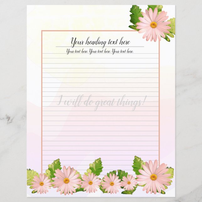 Papier d'écriture rose pâle floral (Devant)
