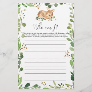 Papier Deer Baby shower Qui Suis-Je Joué