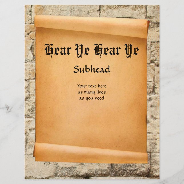 Papier Défiler sur mur de pierre proclamation médiévale (Devant)