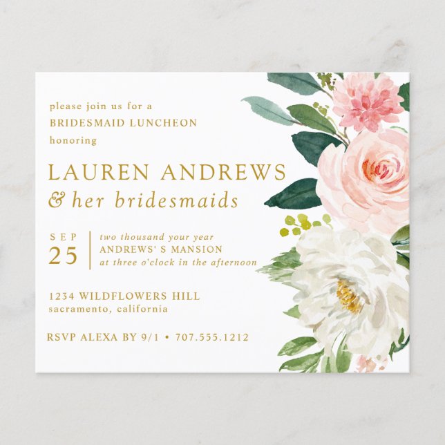 Papier Déjeuner de femme d'honneur Floral Blush CHIC BUDG (Devant)