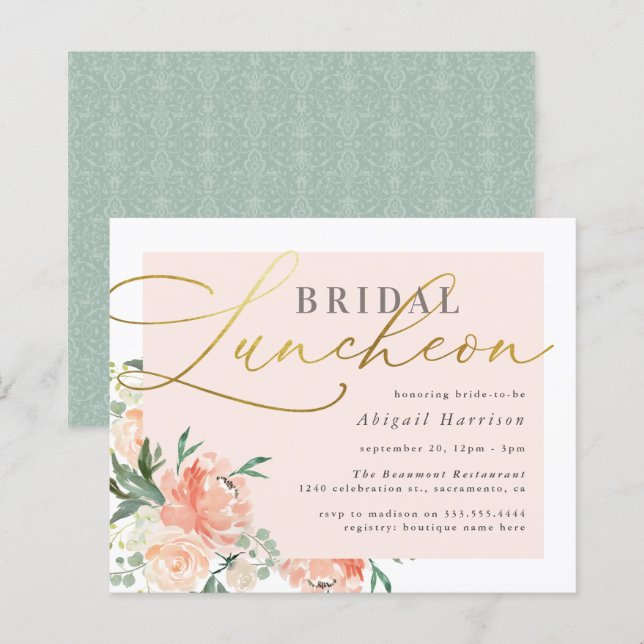 Papier Déjeuner floral Blush & Gold Script Budget (Devant / Derrière)