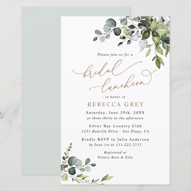 Papier Déjeuner nuptiale d'or Budget Green Invitation (Devant / Derrière)