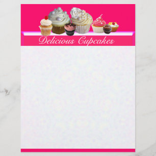 Papier DÉLICIEUX CUPCAKES DESERT SHOP, Rose, Fuchsia Blan