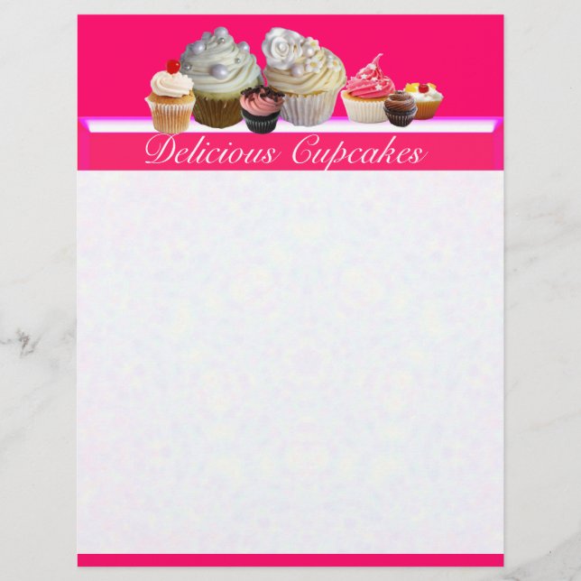 Papier DÉLICIEUX CUPCAKES DESERT SHOP, Rose, Fuchsia Blan (Devant)