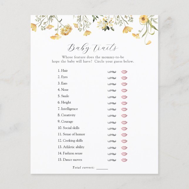 Papier Delicy Fleur sauvage Jaune Bébé Traits Douche Jeu (Devant)