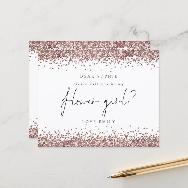Papier Demande de Fleur Rose Gold Parties scintillant Bud (Devant/Arrière en situation)