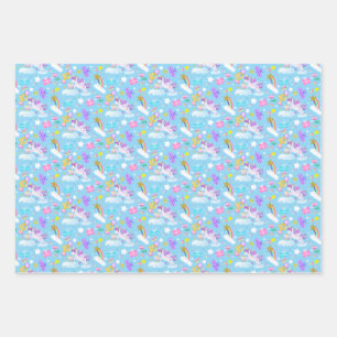 Papier d'emballage 3 couleurs motif licorne 10e an