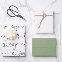 Papier d'emballage 3 ensembles Cœur Vert Blanc Mer