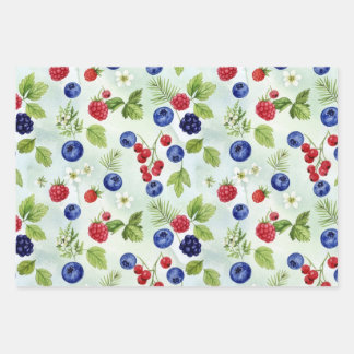 Papier d'emballage assorti thème myrtille Feuilles