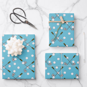 Papier d'emballage bleu avec motif de balle/club d
