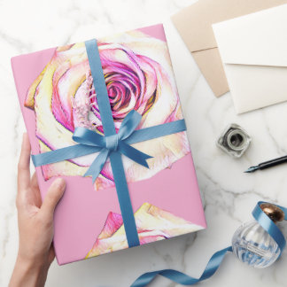Papier d'emballage cadeau à motif rose rose aquare