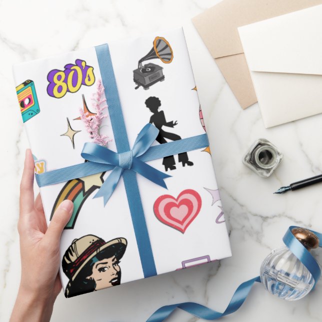 papier d'emballage cadeau d'anniversaire rétro, fa (Cadeaux)