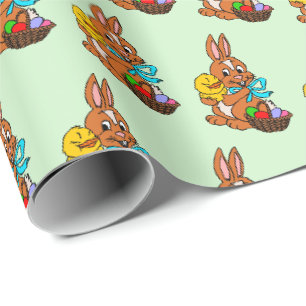 Papier d'emballage cadeau de lapin et poussin de P