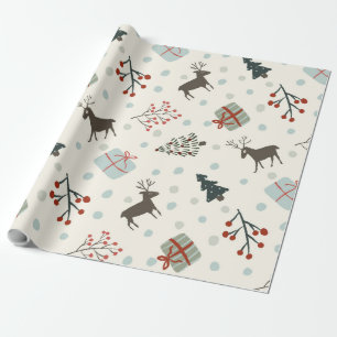 Papier d'emballage cadeau de Noël avec rennes, poi