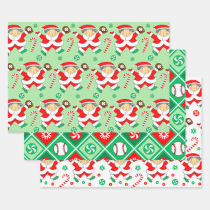 Papier d'emballage cadeau de Noël de baseball