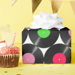 Papier d'emballage cadeau disque vinyle rétro