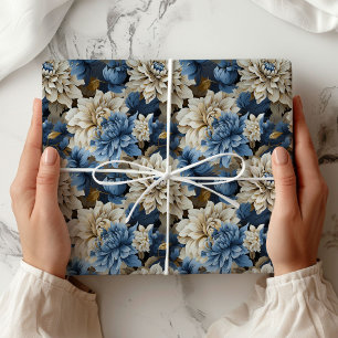 Papier d'emballage cadeau élégant floral ivoire bl