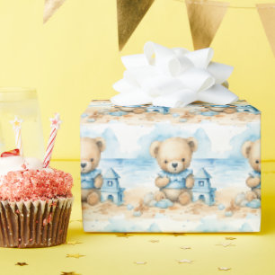 Papier d'emballage cadeau Ourson en peluche bleu p