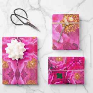 Papier d'emballage cadeau rose cactus rose