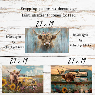Papier d'emballage charme de 3 vaches des Highland