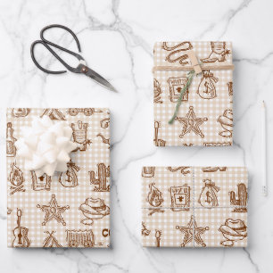 Papier d'emballage Cowboy, emballage cadeau rustiq