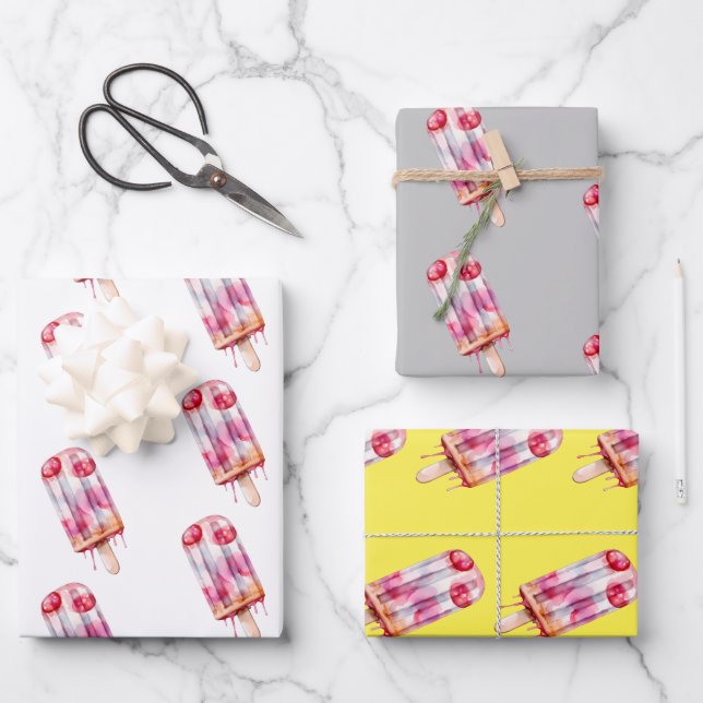 Papier d'emballage de crème glacée d'aquarelle (Recto)