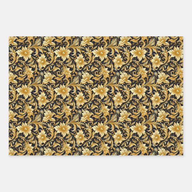 Papier d'emballage de fleurs d'or (Devant 3)