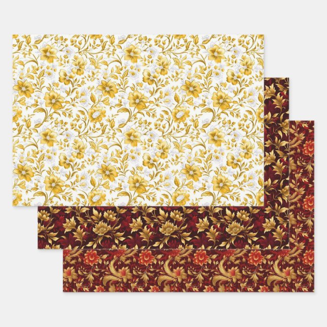 Papier d'emballage de fleurs d'or (Lot)