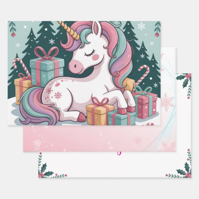 Papier d'emballage de la licorne de Noël (Lot)