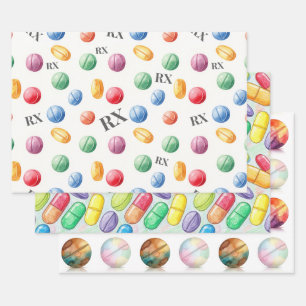 Papier d'emballage de pharmacien aquarelle pilule
