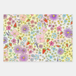 Papier d'emballage Fleurs et Fraises