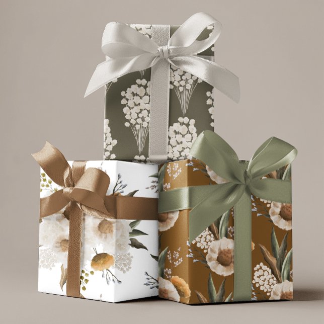 Papier d'emballage floral automnal en feuilles pla (Celebrate someone special with these watercolor floral wrapping paper sheets! )