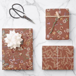 Papier d'emballage floral en terre cuite