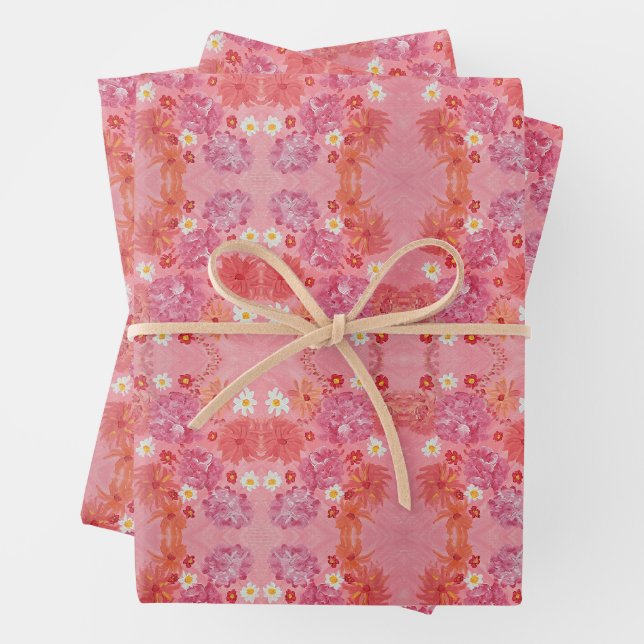 Papier d'emballage floral Rose Coucher de soleil (En situation)