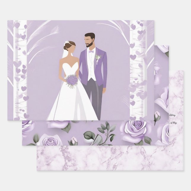 Papier d'emballage Lavande et mariage blanc (Lot)