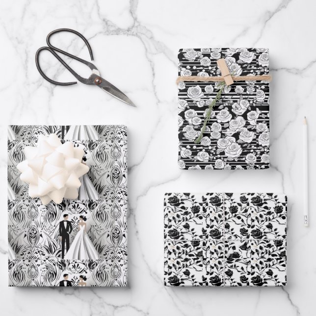 Papier d'emballage mariage noir et blanc (Recto)