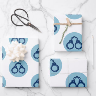Papier d'emballage Menottes de Police Ligne Bleu