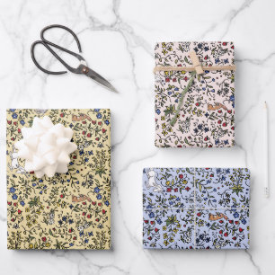 Papier d'emballage mille fleurs d'animaux médiévau