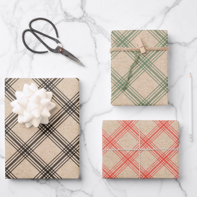 Papier d'emballage moderne Kraft Plaid (Recto)