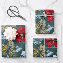 Papier d'emballage rustique de Noël poinsettia  