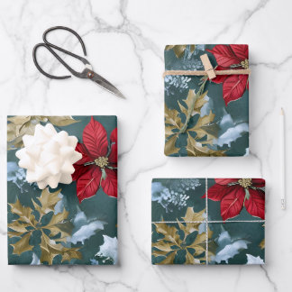 Papier d'emballage rustique de Noël poinsettia  