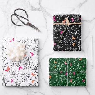papier d'emballage trio de papillons