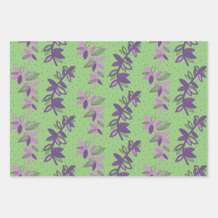 Papier d'emballage vert et violet aux fleurs color