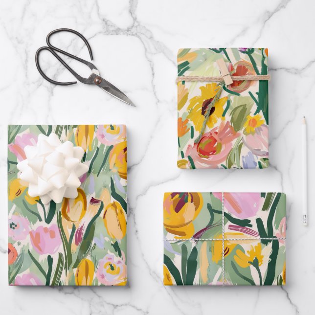 Papier d'enrobage de tulipe florale et de tourneso (Recto)